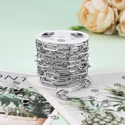 UMAOKANG 6.6 Feet Stainless Steel Chains for Jewelry Making Paperclip Link Craft Chain Roll with Jump Rings and Lobster Clasps - color: Paperclip Silver