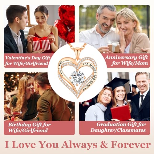 CDE Engraved Forever Love Heart Birthstone Necklace Jewelry Gifts for Women | Hypoallergenic,Nickel-Free & Lead-Free,3 x 3 mm 5A CZ Heart Pendant,Anniversary Christmas Birthday Gift for Girlfriend Wife - color: 04-Apr, style: Rose Gold Plated