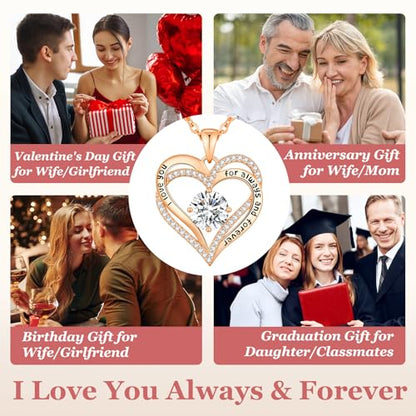 CDE Engraved Forever Love Heart Birthstone Necklace Jewelry Gifts for Women | Hypoallergenic,Nickel-Free & Lead-Free,3 x 3 mm 5A CZ Heart Pendant,Anniversary Christmas Birthday Gift for Girlfriend Wife - color: 04-Apr, style: Rose Gold Plated