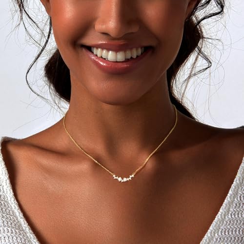 Luxval Diamond Pendant Gold Necklace for Women，Dainty 18k Gold Plated Choker Necklaces Simple Gold Jewelry Gifts for Women - color: Gold-smile cz