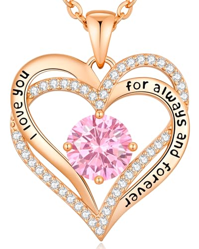CDE Engraved Forever Love Heart Birthstone Necklace Jewelry Gifts for Women | Hypoallergenic,Nickel-Free & Lead-Free,3 x 3 mm 5A CZ Heart Pendant,Anniversary Christmas Birthday Gift for Girlfriend Wife - color: 10-Oct, style: Rose Gold Plated