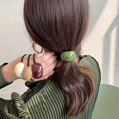 French-Style Hair Ties High-Elasticity Acrylic Beads Candy Colors For Ponytails, Daily Wear And Travel, 6PCS - color: 6PCS