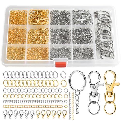 LEOBRO 968pcs Keychain Making Kit, Keychain Clip and Key Ring, Jump Rings for Jewelry Making, Lobster Claw Clasp, Key Chain Making Kit, for Keychains, Jewelry, Purse Making - color: Gold & Silver