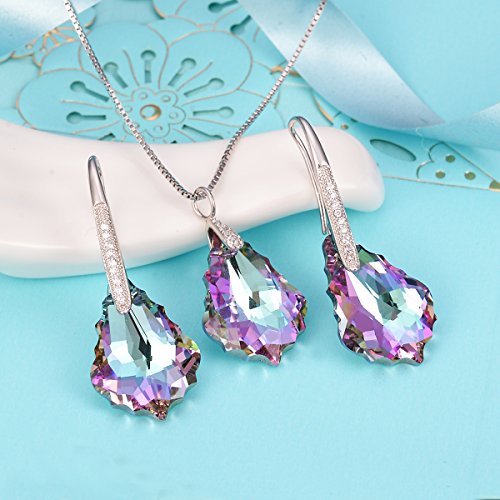 EleQueen 925 Sterling Silver CZ Baroque Drop Pendant Necklace Dangle Earrings Set Made with Austrian Crystal, Valentine's Day/Mother's Day/Christmas Jewelry Gift - color: Vitrail Light