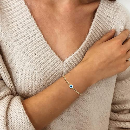 Fesciory Evil Eye Bracelet for Women, Gold Plated Adjustable Chain Jewelry | Blue Evil Eye Charm Bracelet, Lucky Amulet Symbolism, Dainty Adjustable Chain, Daily wear, Jewelry gifts - color: Gold-7