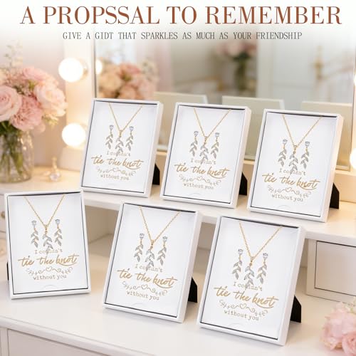 DHQH Bridesmaid Necklace Earrings Set Gifts I Couldn't Say I DO Without You Cubic Zirconia Leaf Pendant Necklace Bridesmaid Proposal Gift Set of 4 6 - color: rose-drop-6set