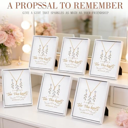 DHQH Bridesmaid Necklace Earrings Set Gifts I Couldn't Say I DO Without You Cubic Zirconia Leaf Pendant Necklace Bridesmaid Proposal Gift Set of 4 6 - color: rose-drop-6set