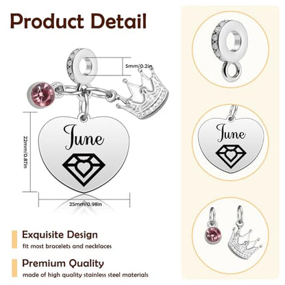 Birthday Gifts for Women Birthstone Charms for Bracelets Necklaces Jewelry Gift for Mom Wife Daughter Granddaughter Niece Sister Girlfriend - color: June