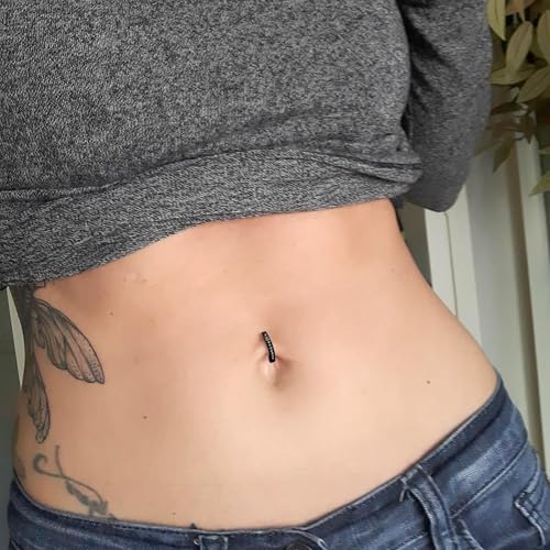 Vsnnsns 14G Clicker Belly Button Ring Piercing Jewelry 316L Stainless Surgical Steel Diamond CZ Navel Rings Clear CZ Clip Belly Button Ring Piercing Jewelry for Women Men 14 Gauge 10MM 12MM - color: 12MM-Black