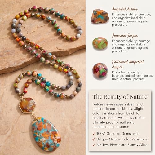 Gmai Boho Necklace for Women Long Beaded Pendant Necklace Natural Stone Teardrop pendant Jewelry Festival Vacation Gift Everyday Handmade Unique Statement Necklace - color: orange