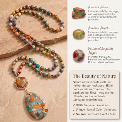 Gmai Boho Necklace for Women Long Beaded Pendant Necklace Natural Stone Teardrop pendant Jewelry Festival Vacation Gift Everyday Handmade Unique Statement Necklace - color: orange