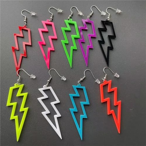 ONLYJUMP Acrylic Exaggerated Lightning Earrings Statement Punk Retro Geometric Delicate Neon Personalized Earrings Accessory Jewelry for Women - color: Rose Red