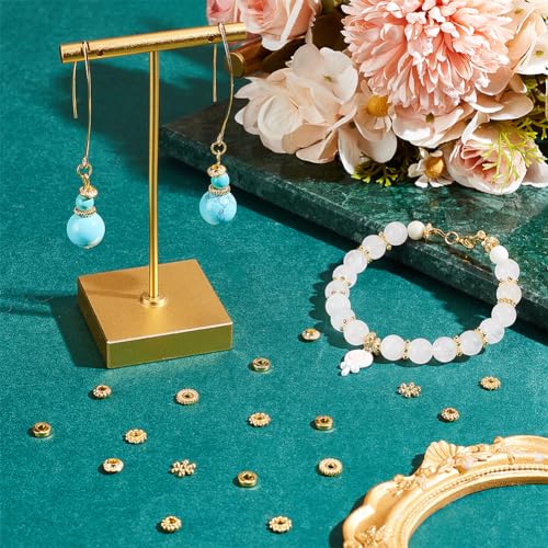 PH PandaHall 300PCS Golden Spacer Beads, 6 Styles Alloy Disc Spacers Donut Bicone Flower Loose Beads Snowflake Gear Jewelry Bead Charm for Bracelet Necklace Earring Jewelry Making Supplies - color: Gold Flower