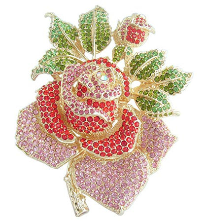 Gorgeous Wedding 5.32" Big Rose Flower Brooch Pin Austrian Crystal Pendant BZ2994 - color: Golden Red and Pink