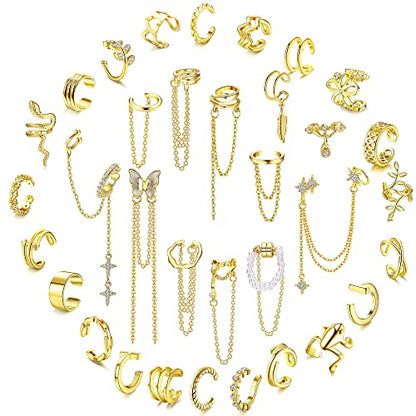 Florideco Ear Cuff Earrings Set for Women Adjustable Fake Earring Cuffs Non Piercing Earring Set Ear Jewelry Set - color: Gold Tone
