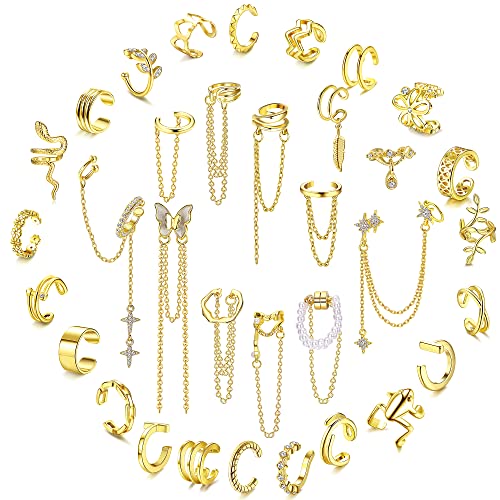 Florideco Ear Cuff Earrings Set for Women Adjustable Fake Earring Cuffs Non Piercing Earring Set Ear Jewelry Set - color: Gold Tone