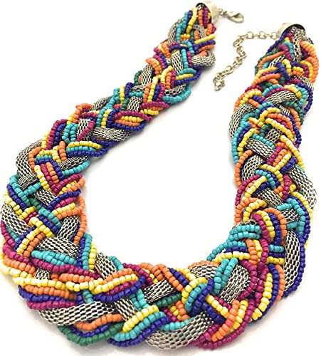 Bohemian handmade beaded statement necklace for women and girls by Ishvaku - color: Multi3