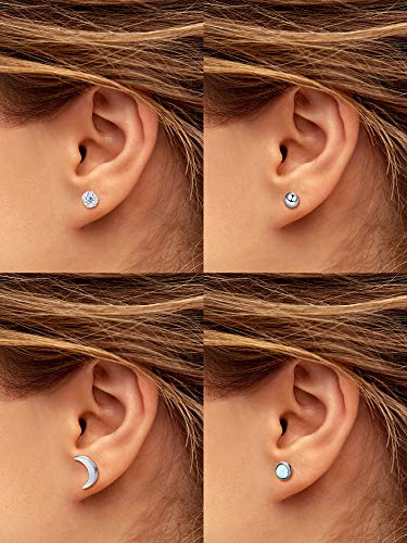 18 Pairs Stainless Steel Stud Earrings Solid Rhinestone Earring Cartilage Earrings Helix Ear Piercing Jewelry for Women Men (Steel Color, 18 G/ 1 mm with 4 mm Screw Ball)