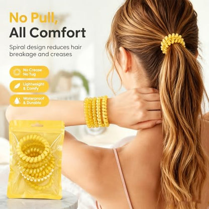 6 Pack Yellow Coil Hair Ties,Spiral Plastic Hair Rings for Styling,Yellow | Spiral Plastic Coil Hair Rings In Yellow,For Styling And Travel, For Daily Wear And Gifting, 2.2 x 2.2 Inches (5.6 x 5.6 Cm) - color: Yellow