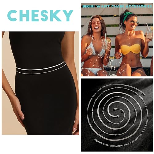 CHESKY 14K Gold Plated Waist Chain for Women, Layered Waist Beads | Silver Plated Gold Body Chains, Beach Summer, Waterproof Snake Belly Belt Chain, Festival Jewelry Accessories for Women - style: snakebead-sl