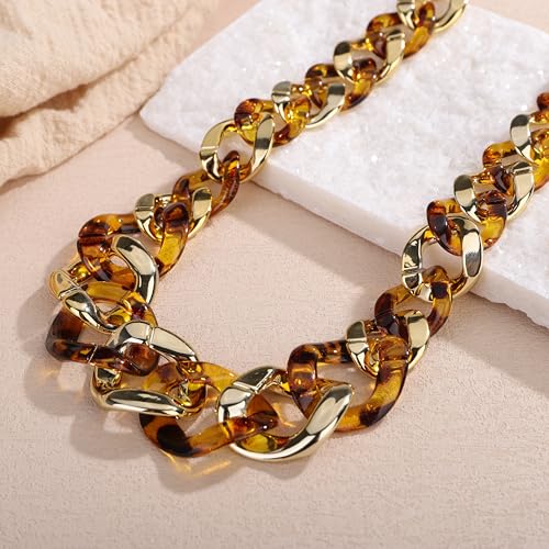 Punk Chunky Mixed Color Cuban Chain Necklace Acrylic Link Chain Lightweight Chain Curb Choker for Women - color: Leopard Print Gold