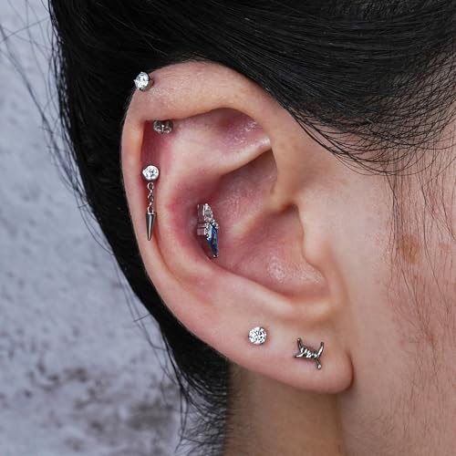 1PC ASTM F136 Titanium Mini Threadless Flat Back Stud 18G 6mm 8mm for Conch Helix Flat Tragus Labret - color: Dangle Cone - Tit