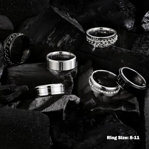 GIFIKOI 30Pcs Jewelry Set for Men Stainless Steel Band Ring Cuban Link Chain Necklace and Bracelet Cross Dog Tag Pendant Necklace Hoop Stud Black Earrings Mens Fashion Jewelry Set