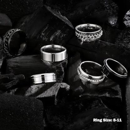 GIFIKOI 30Pcs Jewelry Set for Men Stainless Steel Band Ring Cuban Link Chain Necklace and Bracelet Cross Dog Tag Pendant Necklace Hoop Stud Black Earrings Mens Fashion Jewelry Set