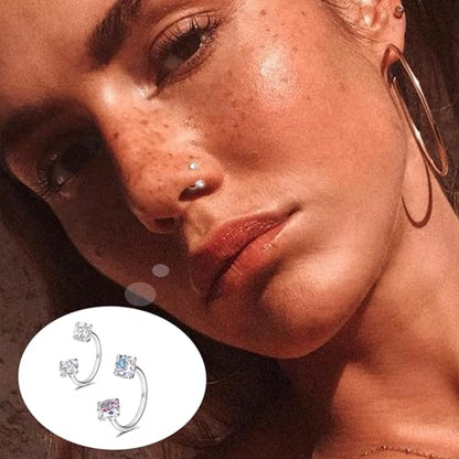 Titanium Horseshoe Nose Ring 20g, Gold Silver Nose Rings Hoops with Double CZ Gems Hypoallergenic Septum Ring for Women Men, Small Cartilage Helix Tragus Daith Labret Piercing Jewelry 7mm 8mm 9mm - color: Silver-CZ+AB