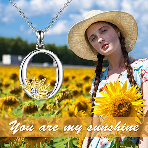 POPLYKE Initial Sunflower Necklace for Women 925 Sterling Sliver Sunflower Pendant Necklace Letter Initial Pendant Chain - style: Sunflower O