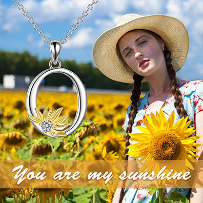 POPLYKE Initial Sunflower Necklace for Women 925 Sterling Sliver Sunflower Pendant Necklace Letter Initial Pendant Chain - style: Sunflower O
