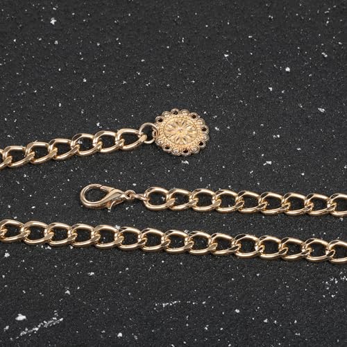 Gold Chain Belts for Women Metal Waist Chain, Gold Waist Belt Chains Adjustable Link Belt Fashion Body Chains for Dress Jeans