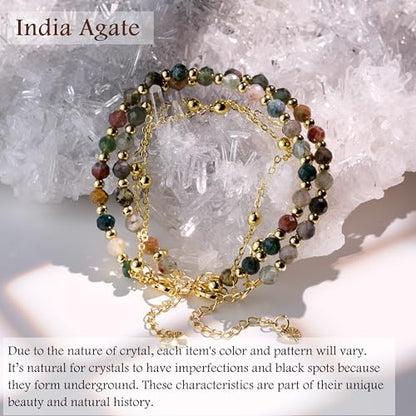 Farfume Crystal Beaded Bracelets for Women 4mm Natural Stone Jewelry Gifts | Natural Beads Gemstone,Handmade,Helper Tool,Yoga Protection,Hypoallergenic,Durability Wear - color: India Agate-Proteceion