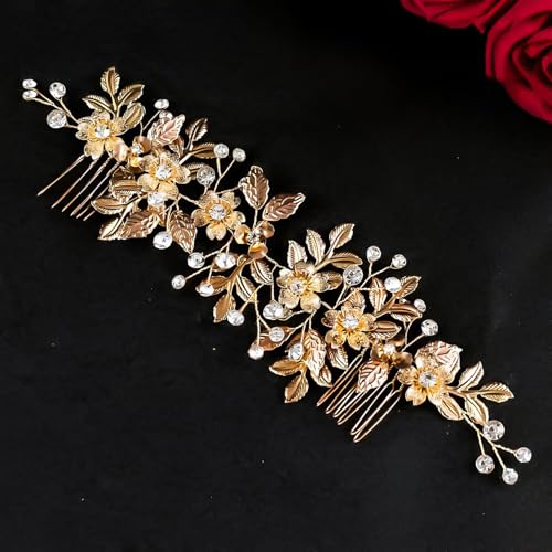 Golden Bridal Hair Comb Leaf Hair Wedding Headpiece,Vintage Wedding Hair Accessories for Bride Bridesmaids Prom Women Girls