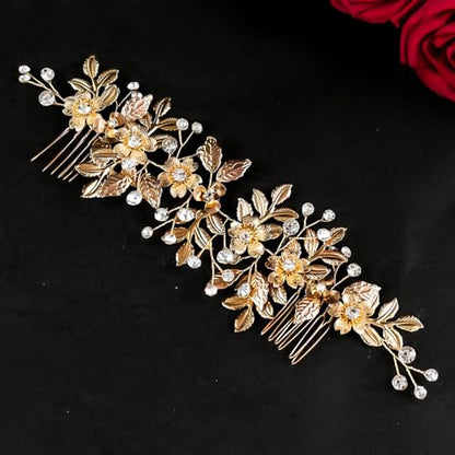 Golden Bridal Hair Comb Leaf Hair Wedding Headpiece,Vintage Wedding Hair Accessories for Bride Bridesmaids Prom Women Girls