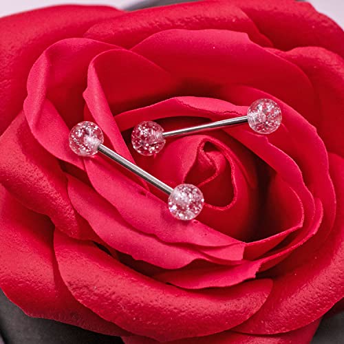 VERAMI 14G Stainless Steel Heart Nipple Rings and Barbell - Butterfly, Starlight Acrylic Ball, Tongue Rings for Women and Men - color: CLEAR-CZ