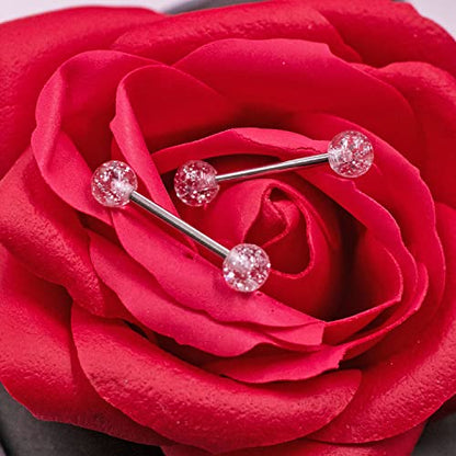 VERAMI 14G Stainless Steel Heart Nipple Rings and Barbell - Butterfly, Starlight Acrylic Ball, Tongue Rings for Women and Men - color: CLEAR-CZ
