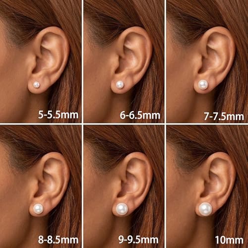 Pearl Earrings Studs,18K White Gold Plated Hypoallergenic Earrings with 925 Sterling Silver, AAAAA+ Handpicked Freshwater Cultured Pearl Stud Earrings for Women Present Wedding Holiday, Button Shape