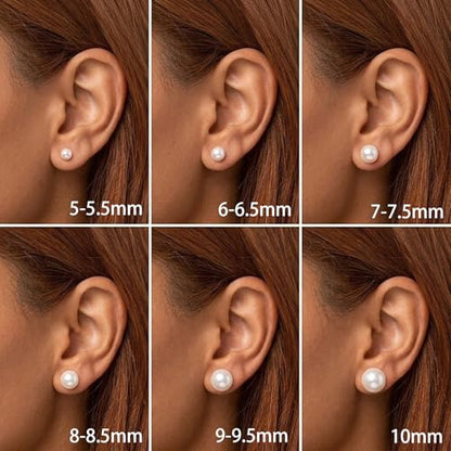 Pearl Earrings Studs,18K White Gold Plated Hypoallergenic Earrings with 925 Sterling Silver, AAAAA+ Handpicked Freshwater Cultured Pearl Stud Earrings for Women Present Wedding Holiday, Button Shape