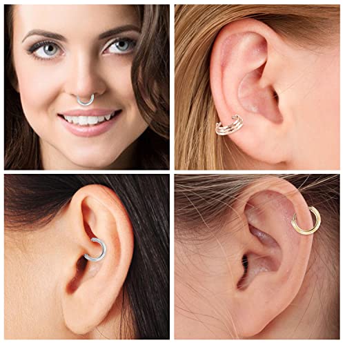 FUNLMO 18G 16G Septum Jewelry Triple Stacked Septum Nose Ring Surgical Steel Daith Conch Helix Cartilage Lobe Piercing Jewelry - color: Style 5: Gold-triple stack rhombus cuts design