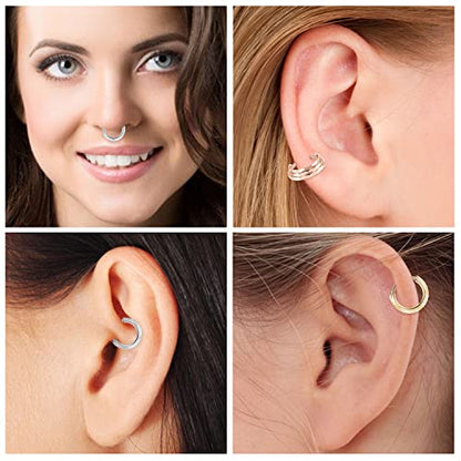 FUNLMO 18G 16G Septum Jewelry Triple Stacked Septum Nose Ring Surgical Steel Daith Conch Helix Cartilage Lobe Piercing Jewelry - color: Style 5: Gold-triple stack rhombus cuts design