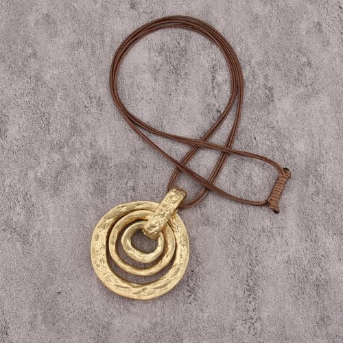 Bohemian Necklaces for Women Long Leather Necklace with Large Pendant Chunky Boho Hippie Jewelry Pendant Chocker Necklace - style: Large Gold Pendant Necklace