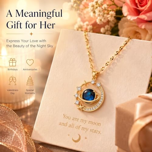 1PC Moon Gemstone Pendant Necklace, Sun-Inspired Design – Elegant Night Sky Jewelry for Women, Gold-Tone Necklace for Various Occasions (Star)