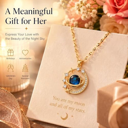 1PC Moon Gemstone Pendant Necklace, Sun-Inspired Design – Elegant Night Sky Jewelry for Women, Gold-Tone Necklace for Various Occasions (Star)