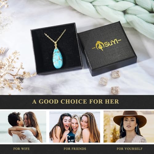 Suyi Stone Necklace for Women Teardrop Colorful Pendant Necklaces - color: Turquoise Gold