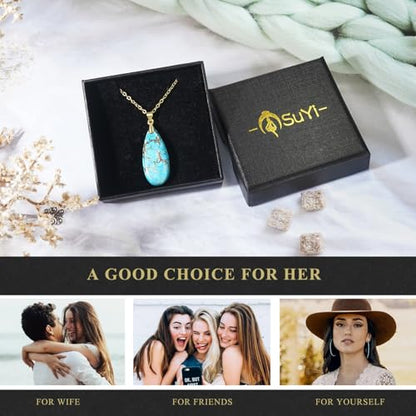Suyi Stone Necklace for Women Teardrop Colorful Pendant Necklaces - color: Turquoise Gold