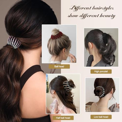 DI QIU REN 6 Pcs Expandable Bird Nest Clips Secure Ponytails and Hair Buns | Flexible Spiral Design, Sparkling Accent Detail, Lightweight Hold, Quick Styling for Thick, Thin, Curly, Straight Textures - color: Color-Velvet & Rhinestones