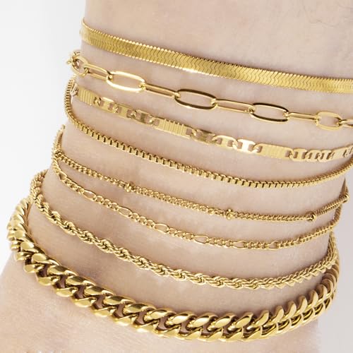 Gold Stainless Steel Anklet Chain for Women Adjustable Ankle Bracelet Fashionable Simple Design, Round mold chain - color: Gold+ Box Chain, size: 22+3cm