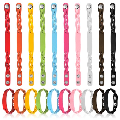 TXIN Faux Leather Snap Bracelets Blank Colorful Adjustable Plain PU Leather Wristband for DIY Jewelry Making Women Men Cuff Wrist Crafts