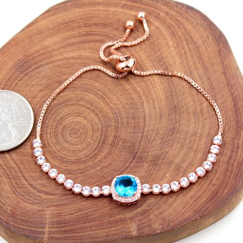 Sparkling CZ Tennis Bracelets for Women, Birthstone Slider Bolo Bracelets Trendy Birthday Valentine's Day Jewelry for Women Lady - color: Light Blue